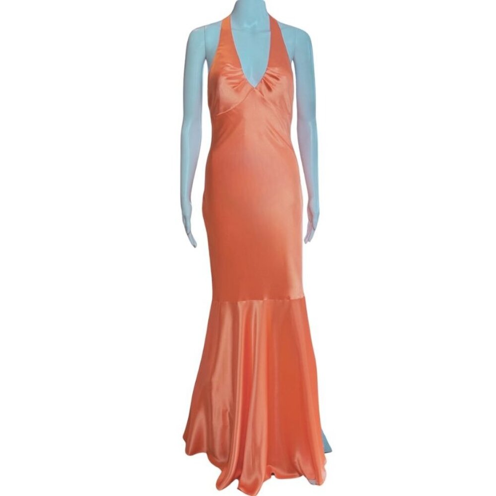 Issue Satin Steppin Out V Neck Maxi Gown Tangerine Orange Size 8 NWT